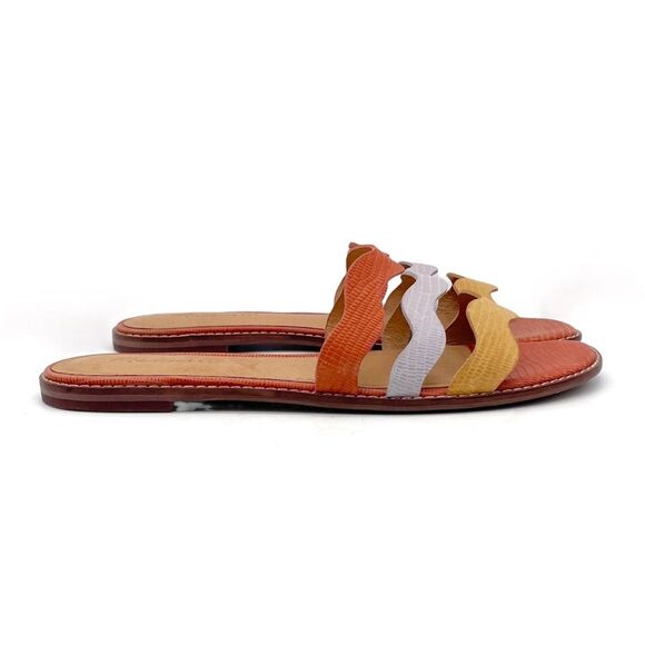 Madewell Wave Slide Sandal Size 8.5 Colorblock Leather Faded Straw Mist Multi - Picture 6 of 15